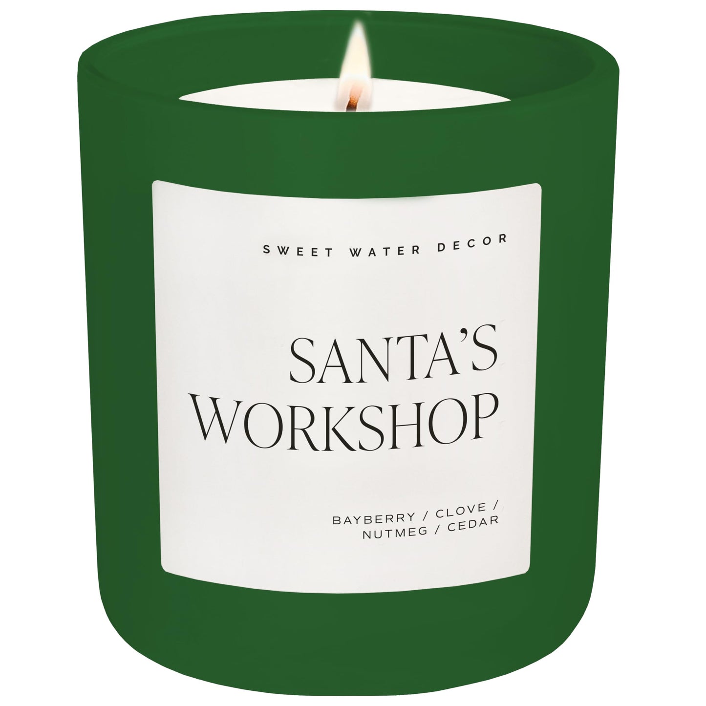 Sweet Water Decor Santa's Workshop Christmas Scented Candles - Christmas Stocking Stuffers Soy Candles Fir & Musk Scent - Christmas Candles with 70 Hours Burn Time - 15Oz Green Matte Jar Wax Candles