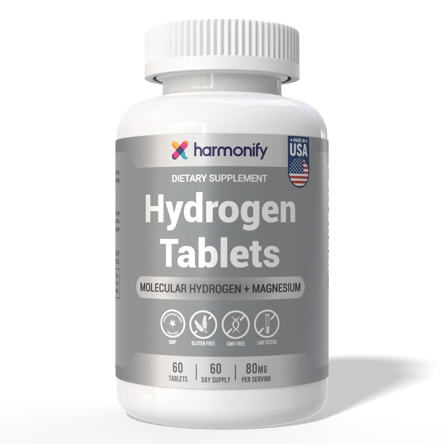 HARMONIFY Hydrogen Water Tablets for Drinking Water - Molecular Hydrogen + Magnesium for Cellular Health, Antioxidant Support & Energy - 60 H2 Tabs