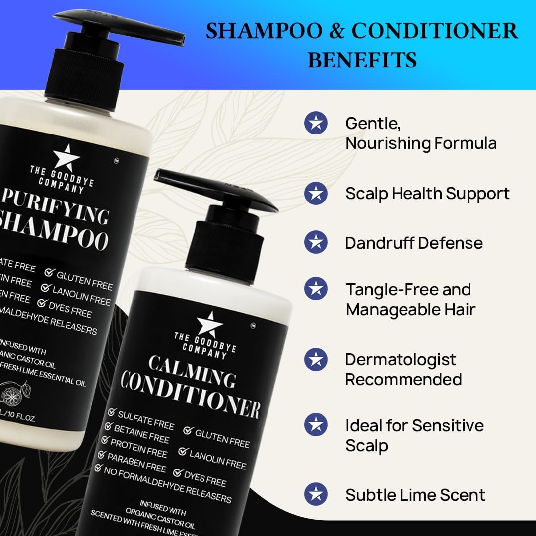 Castor Oil Shampoo and Conditioner Set; Dry Scalp Dandruff Treatment; Organic, Sulfate Free, Moisturizing Shampoo and Conditioner Set for Hair Care and Repair; Made in USA, 10 oz Bottles