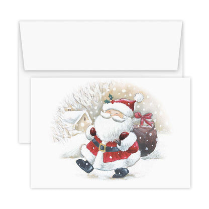 Canopy Street Masterpiece Happy Santa Christmas Cards / 16 Holiday Cards With Coordinating White Envelopes Set / 5 5/8" x 7 7/8" Jolly Winter Greeting Cards With Inside Verse/Made In The USA