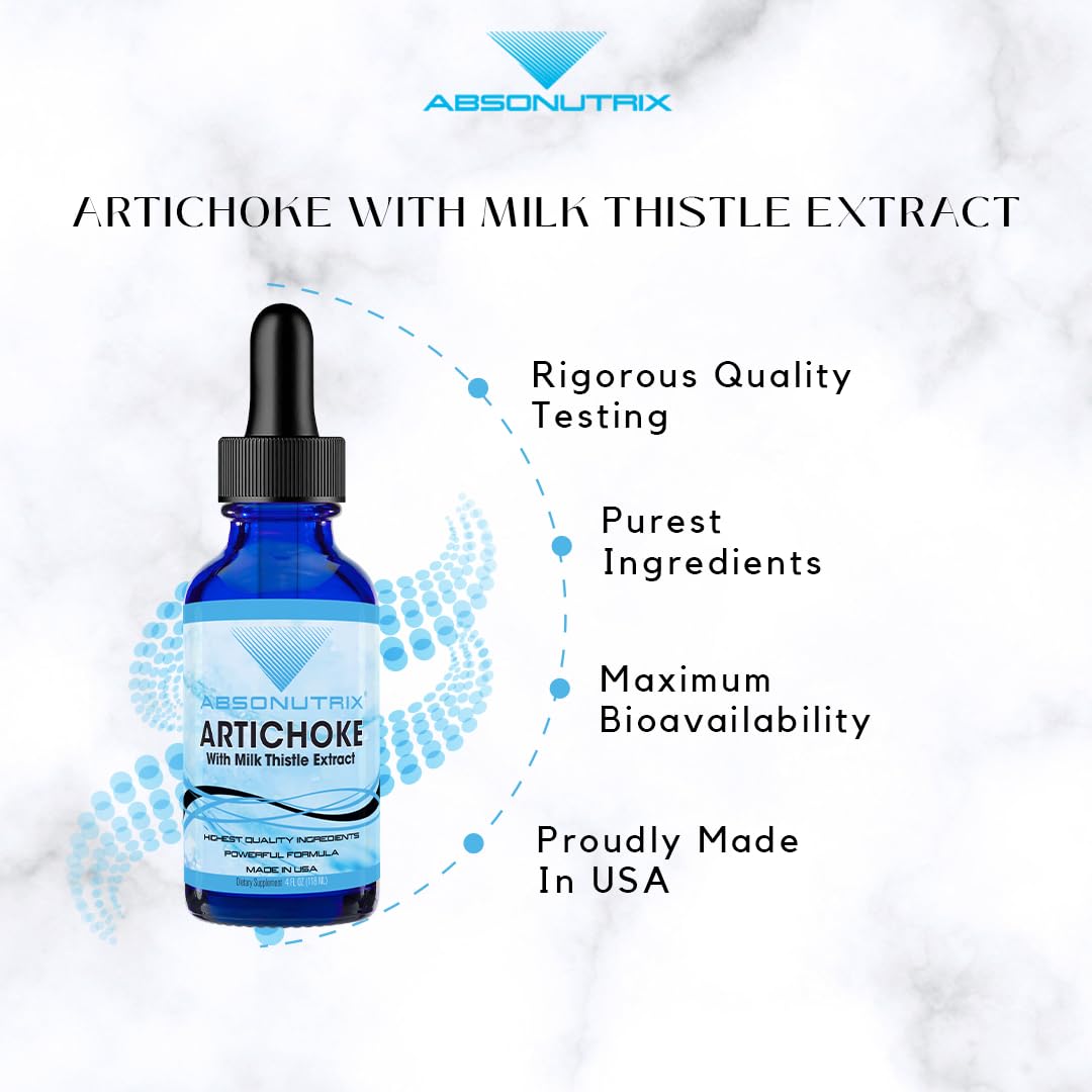 Absonutrix Artichoke with Organic Milk Thistle Extract, 390 mg, 4 FL OZ Liquid, 302 Servings, Made in USA, Potent Plant-Based Ingredients, Burdock Root Extract, Dandelion Root Extract,Non-GMO