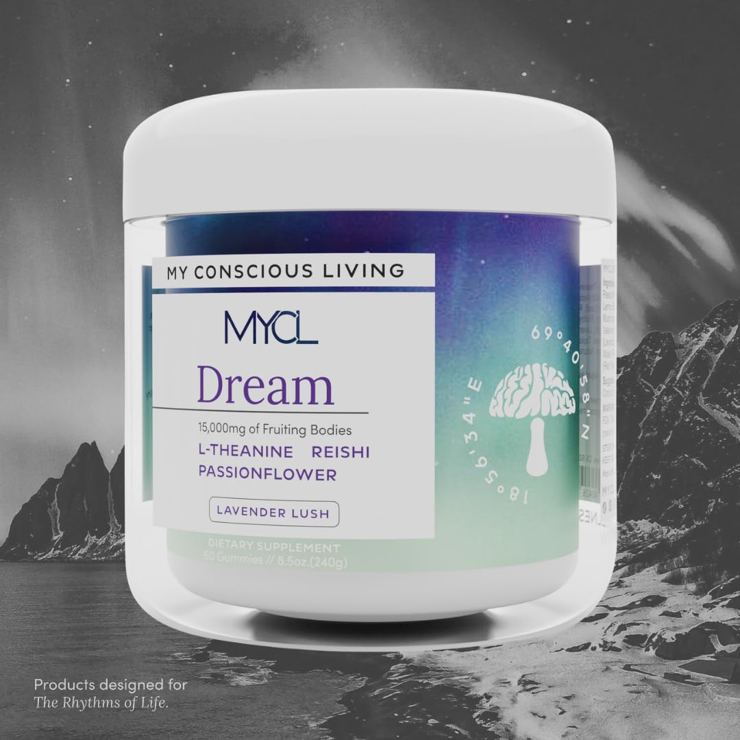 MYCL Dream Mushroom Gummies | 500mg Blend with Reishi Fruiting Body, L-Theanine, Valerian Root & Low-Dose Melatonin | Supports Deep Sleep & Stress Relief | Vegan, Organic, Gluten-Free | 30 Servings