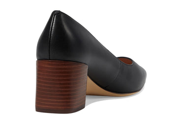 Cole Haan Women's Cassandra Block Heel Pump, Black Leather/Brown Stack, 9