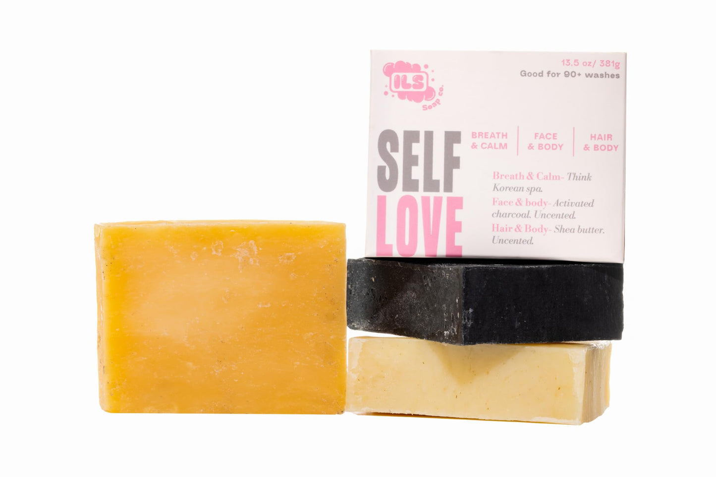 ILS Soap co - Self Love (Unscented Shea/Activated Charcoal/Tea Tree and Mint) All Natural Bar Soap for All Skin Types - Plant Based, Cold Process and Handmade in the USA (3 Pack)