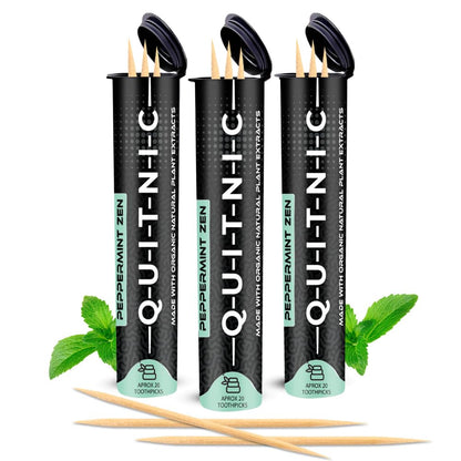 Quit-NIC Infused Flavored Toothpicks - Nicotine Free, Non-GMO Kosher Vegan Flavored Toothpicks for Adults to Help Quit Smoking and Quit-NIC Peppermint Zen (3 Pack)