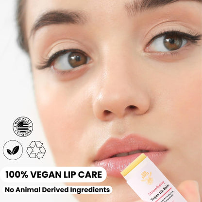 Strawberry Scented Lip Balm 2 Pack - Vegan and Organic Lip Moisturizer - Cruelty-Free, Eco-Friendly - Made in USA with Compostable Packaging - Artfully Crafted Lip Balm Set