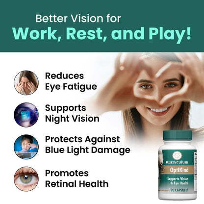 Kurryculum OptiKind Vision Support Supplement, 90 Capsules, Eye Health Formula with Lutein and Glutathione