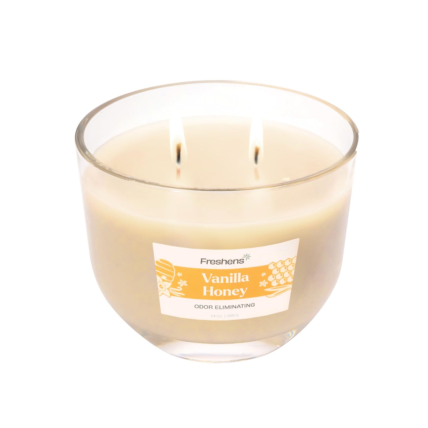 Carolina Freshens Vanilla Honey Odor Eliminating Highly Fragranced Candle for Home Scented, Eliminates 90% of Pet, Smoke, Food and Other Smells Quickly, 2 Wick, 14 oz - Made in The USA