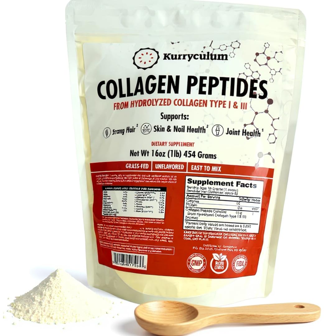 Collagen Peptides Powder - Naturally-Sourced Hydrolyzed Collagen Powder - Hair, Skin, Nail, and Joint Support - Type I & III Grass-Fed Collagen Supplements for Women and Men - 41 Servings - 16oz