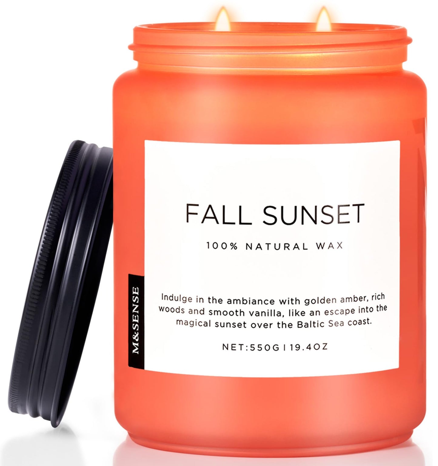 M&SENSE Fall Sunset Amber Scented 19.4oz 110 Hours Long Lasting Slow Burning Candle for Housewarming, Large Natural Soy Organic Relaxing Aromatherapy Candle Gifts for Women Men