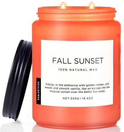 M&SENSE Fall Sunset Amber Scented 19.4oz 110 Hours Long Lasting Slow Burning Candle for Housewarming, Large Natural Soy Organic Relaxing Aromatherapy Candle Gifts for Women Men