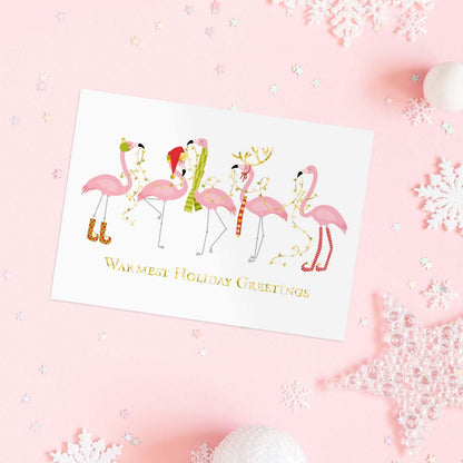 Canopy Street Masterpiece Fashion Flamingos Christmas Cards / 16 Holiday Card Set With Gold Foil And White Envelopes / 5 5/8" x 7 7/8" Winter Greeting Cards With Inside Verse/Made In The USA