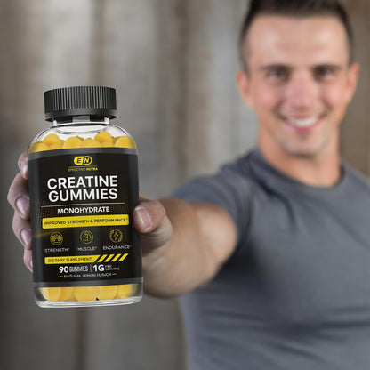 EFFECTIVE NUTRA Creatine Monohydrate Gummies | 1g Per Gummy | Vegan Creatine Gummies Supplement for Men & Women | Strength, Muscle Growth, Energy, Endurance | Natural Lemon Flavor, Made in USA (90ct)
