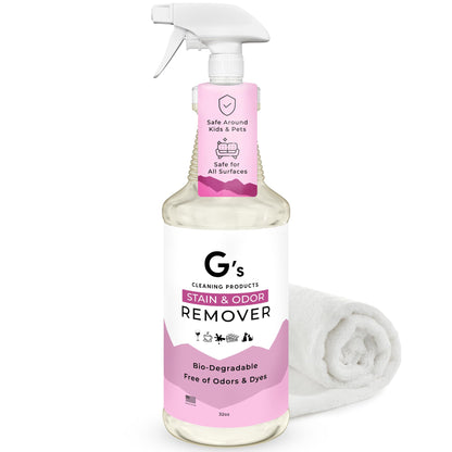 G's Cleaning Biodegradable Stain & Odor Remover Spray – 32 oz Pet Urine Enzyme Cleaner – Pet Odor Eliminator for Home – Cat & Dog Pee Carpet Cleaner – Stain Remover for Rug, Floor, Furniture, Mattress
