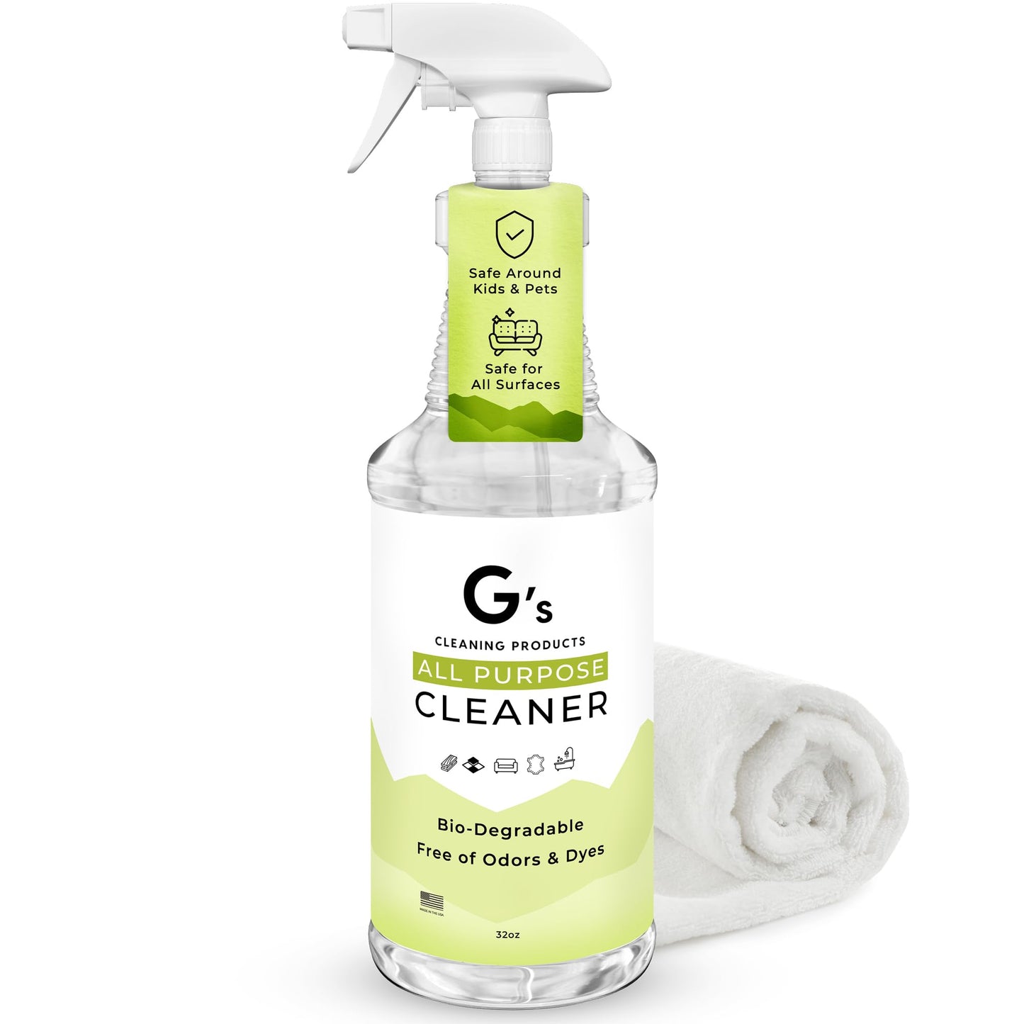 G's Cleaning Biodegradable All Purpose Cleaner – 32 oz Non-Toxic Natural Cleaning Spray – Multipurpose Cleaner Spray for Multi Surface, Kitchen, Counter Top, Furniture, Floor, Home and Household