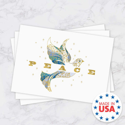 Canopy Street Masterpiece Elegant Dove Christmas Cards / 15 Religious Dove Holiday Cards Set With Gold Foil And White Envelopes / 5 5/8" x 7 7/8" Greeting Cards With Inside Verse
