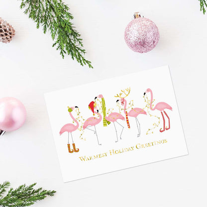 Canopy Street Masterpiece Fashion Flamingos Christmas Cards / 16 Holiday Card Set With Gold Foil And White Envelopes / 5 5/8" x 7 7/8" Winter Greeting Cards With Inside Verse/Made In The USA