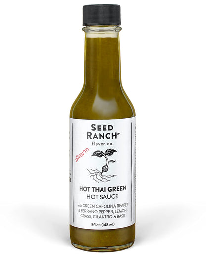 Seed Ranch Hot Thai Sauce, 5 Fl Oz - Spicy Heat - Featured on Hot Ones, Green Carolina Reaper Pepper, Organic Gourmet Hot Sauce - Vegan, Non-GMO, Gluten-Free, Proteins, Rice Bowls, Noodles & Breakfast