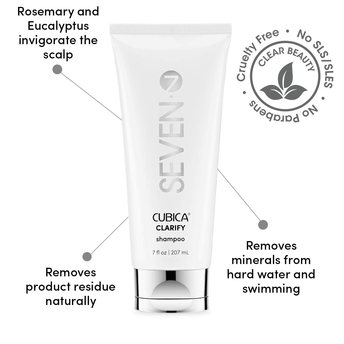 SEVEN Hair Care Cubica Clarifying Shampoo for Women & Men, Detox and Minimize Dry Scalp + Buildup with Rosemary, Eucalyptus & Rose Hip Oil, Cruelty Free, Sulfate Free, Made in USA, 32oz
