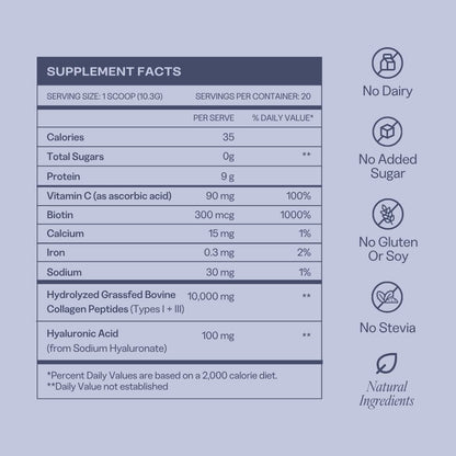 Collagen Powder for Women, Beauty Blend with Vitamin C, Biotin & Hyaluronic Acid, Supports Hair, Skin & Nails, 20 Servings, Grass-Fed Bovine, Unflavored