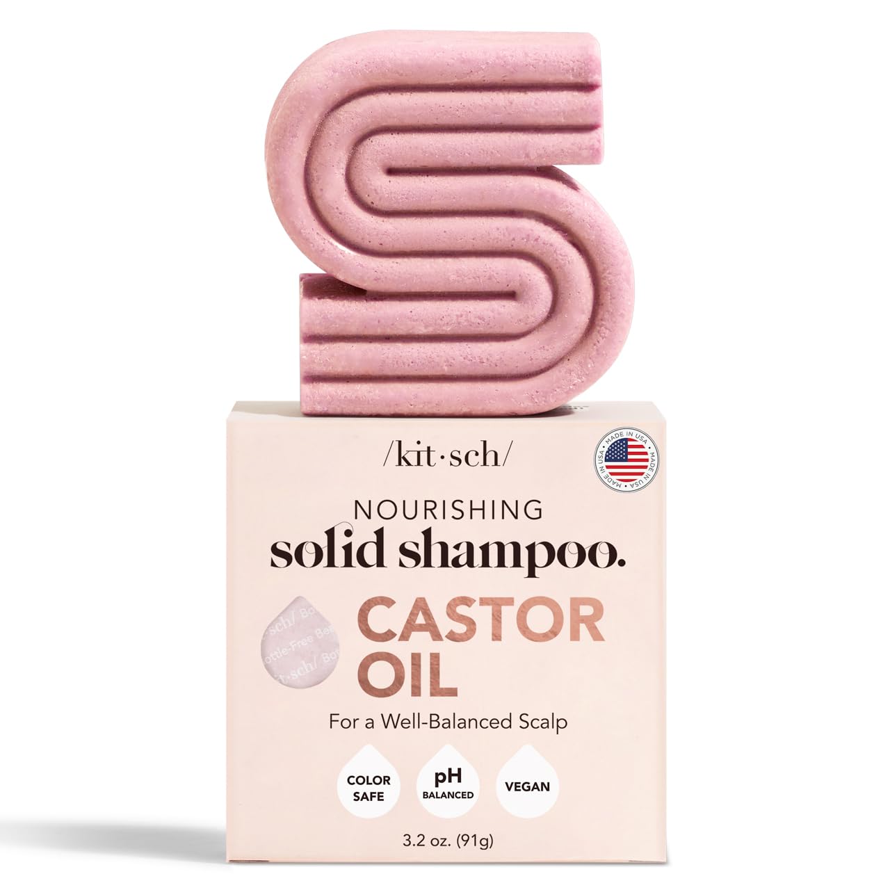 Kitsch Castor Oil Shampoo Bar & Coconut Oil Conditioner Bar – Nourishing Shampoo and Conditioner Set for Dry, Damaged Hair – Strengthening Hair Care, Hydrating & Deep-Moisturizing - 2pc set