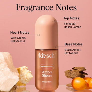Kitsch Amber Shores Hair Perfume for Women - Hair Spray & Body Mist - Clean, Deodorizing & Patented Odor-Eliminating Technology - Freshen Hair, Body & Pillows - Woody Aquatic Scent - 50ml