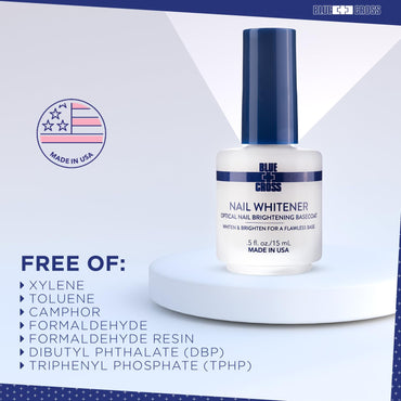 Blue Cross Nail Whitener, Professional Optical Brightening Basecoat Nail Concealer Polish with Vitamin E, Lemon Lime Extracts, Made in USA, 15mL