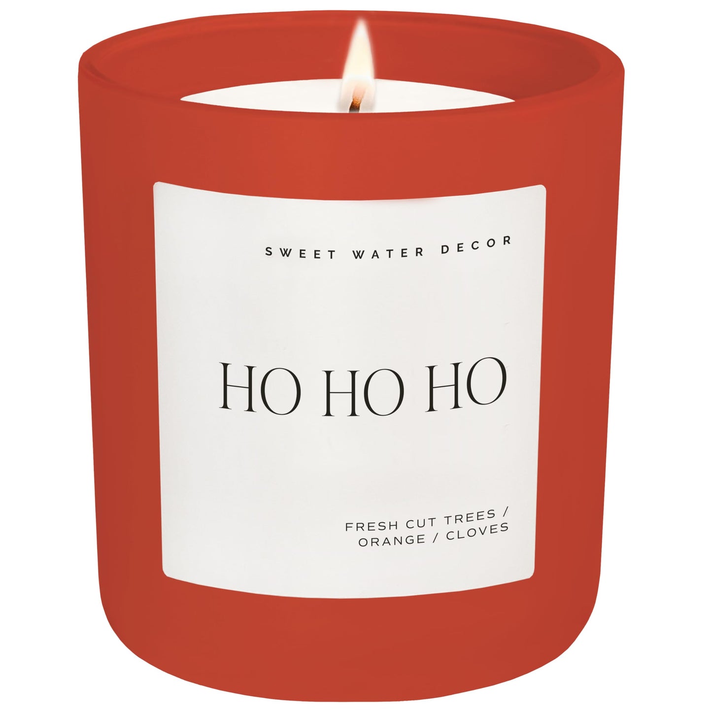 Sweet Water Decor Ho Ho Ho Christmas Scented Candles - Christmas Stocking Stuffers Soy Candles Cookies & Cloves Scent - Christmas Candles with 70 Hours Burn Time - 15Oz Red Matte Jar Wax Candles