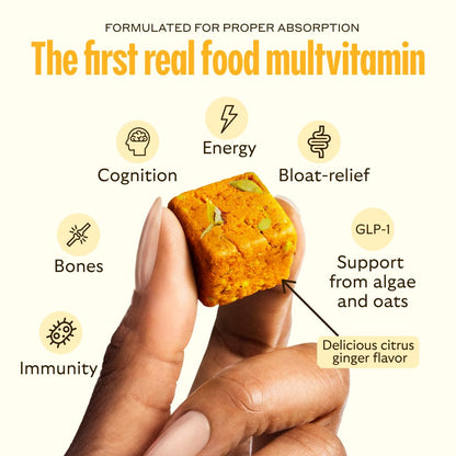 GEM Daily Multivitamin for Women & Men, 20+ Vitamins & Minerals zinc, Vitamin D, B, K, Folic Acid, Turmeric, Beta Glucan GLP-1 booster, Supports Gut, Skin, Brain, Immunity (Citrus Ginger, 28 Servings)