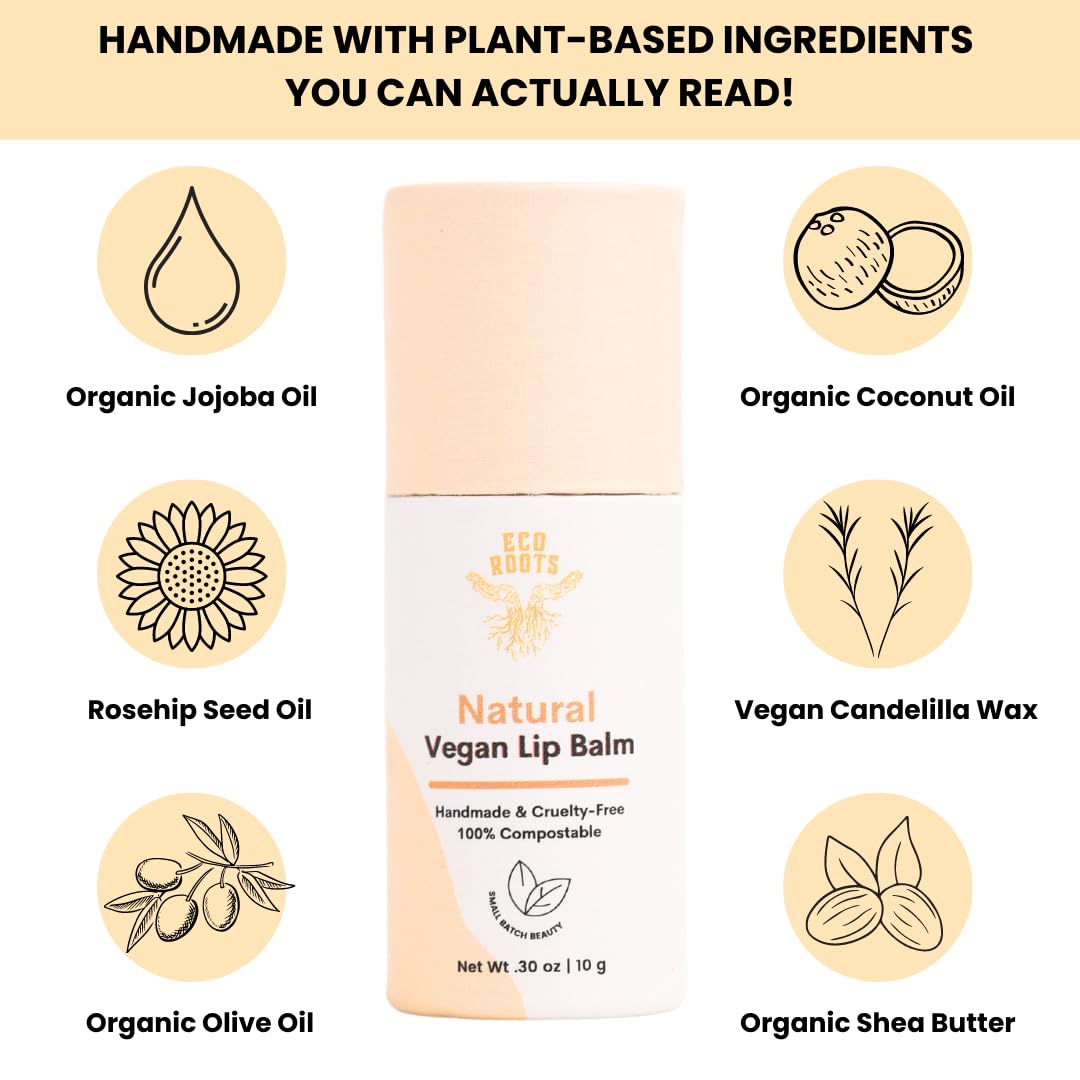 Natural Lip Balm 2 Pack - Organic and Vegan Lip Moisturizer Set - Cruelty-Free and Eco-Friendly - Plastic-Free with Compostable Packaging - Artfully Crafted in the USA