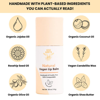 Natural Lip Balm 2 Pack - Organic and Vegan Lip Moisturizer Set - Cruelty-Free and Eco-Friendly - Plastic-Free with Compostable Packaging - Artfully Crafted in the USA