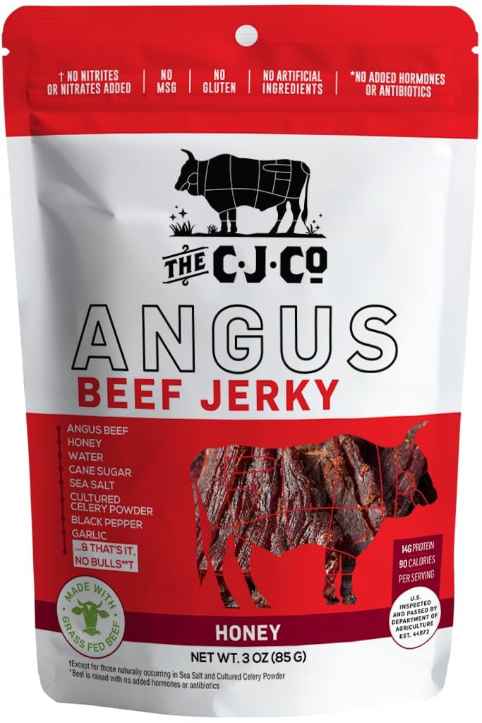 Clean Jerky Co. Grass Fed Beef Jerky | Honey – Flavorful Protein Snack | Made with 100% Beef | No MSG, No Nitrates, No High Fructose Corn Syrup, No Junk and None of the Bad Stuff