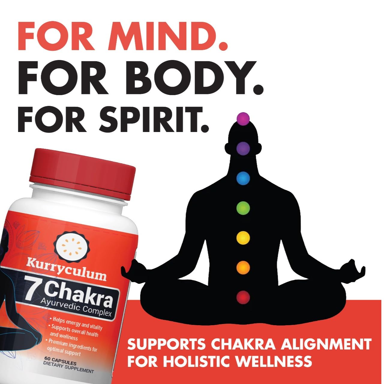 7 Chakra Ayurvedic Complex for Adults (60 Count) with Ashwagandha, Turmeric and Shilajit