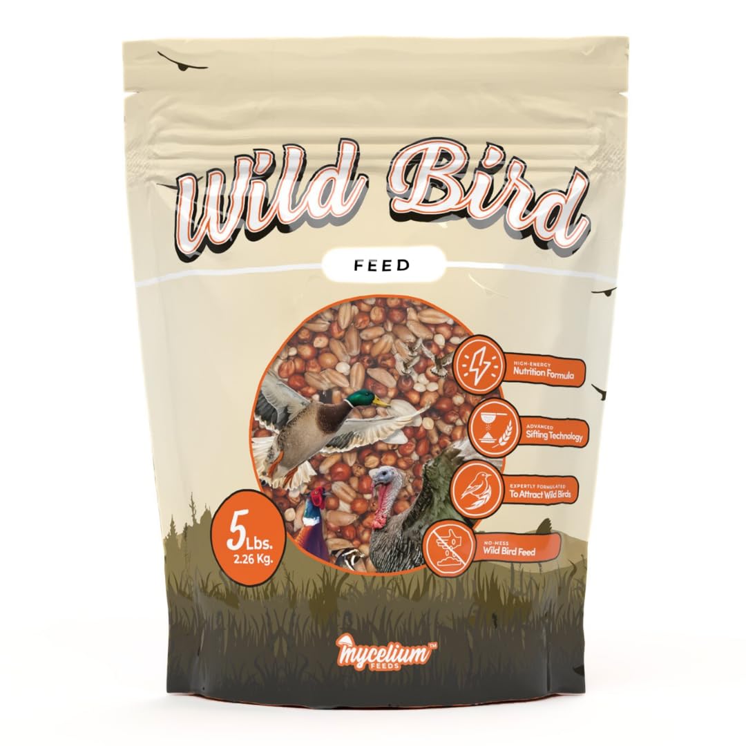 Mycelium Organic Wild Bird Feed (5 LB Bag) | Balanced Wild Bird Seed Mix for Turkeys, Pheasants, Quails & Cardinals | High-Energy Nutrition | Sifted, Non-GMO, Made in USA