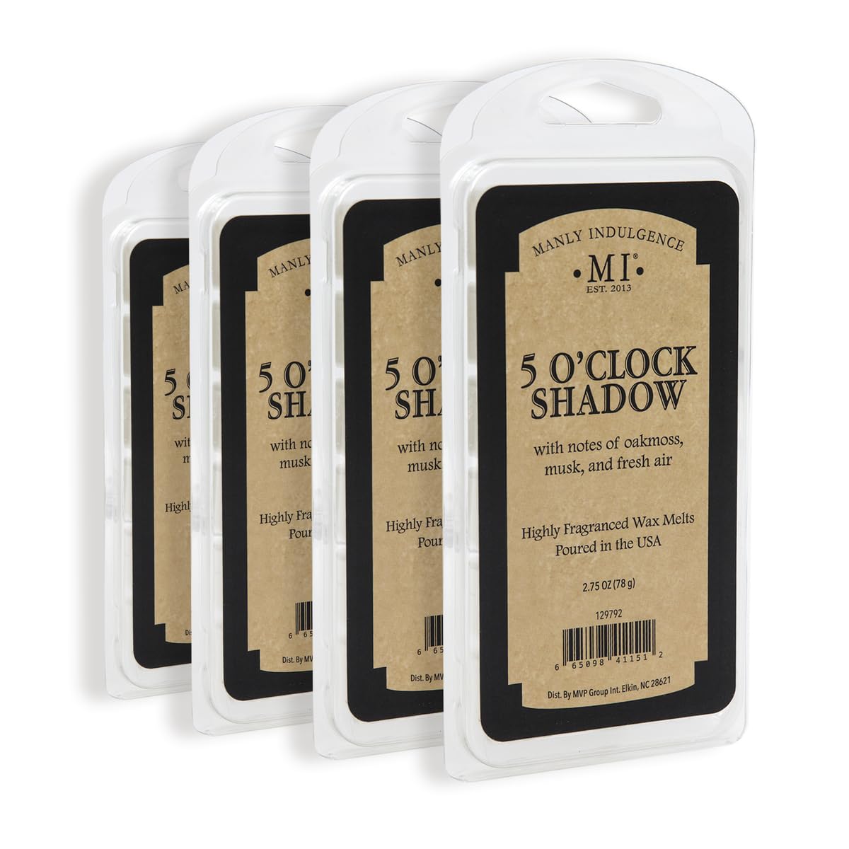 Manly Indulgence 5 O'Clock Shadow Scented Wax Melts, Wax Melt Warmer Cubes, Long Lasting Scented Wax Warmer Cubes, 4 Pack, 6 Cubes Each - Made in The USA