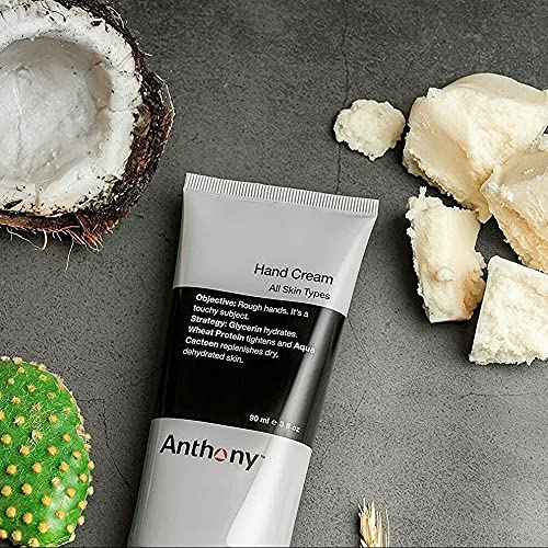 Anthony Hand Cream, 3 Fl Oz, Contains AHAs, Coconut Oil, Shea Butter, Glycerin, Aqua Cacteen; Heals, Hydrates, Soothes Dry, Chapped, Cracked Hands; Diminishes Tough Calluses