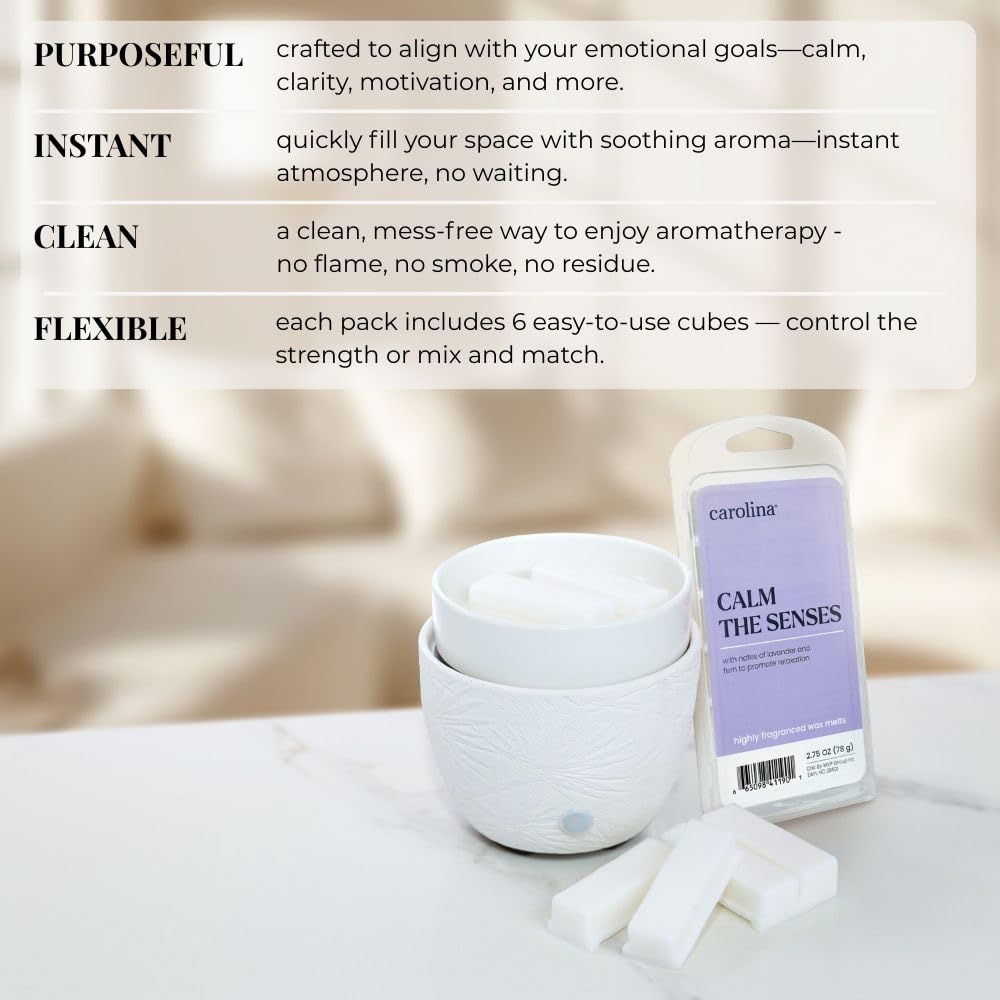 Carolina Calm The Senses Scented Wellness Wax Melts, Wax Melt Warmer Cubes, Long Lasting Scented Wax Warmer Cubes, 4 Pack, 6 Cubes Each - Made in The USA