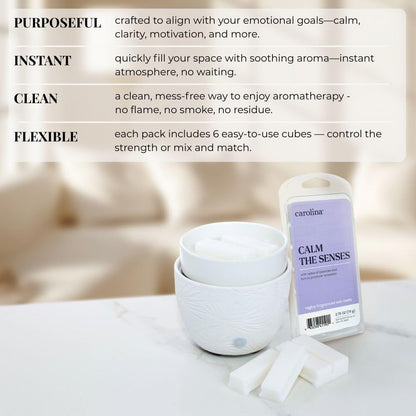 Carolina Calm The Senses Scented Wellness Wax Melts, Wax Melt Warmer Cubes, Long Lasting Scented Wax Warmer Cubes, 4 Pack, 6 Cubes Each - Made in The USA