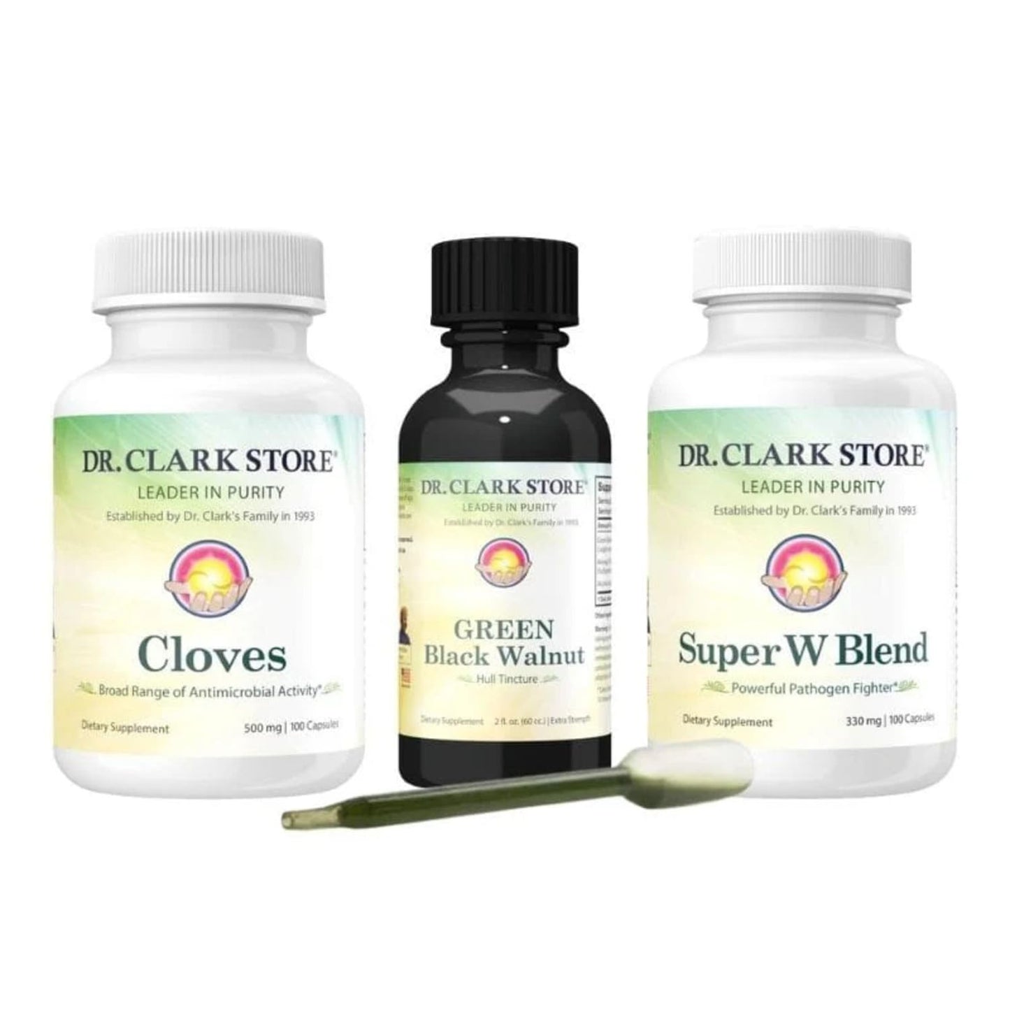 Dr Clark Store Intestine Support & Cleanse Kit - with Original Green Tincture from Black Walnut Hulls, Wormwood, and Cloves-Helps Maintain Optimum Intestinal Function