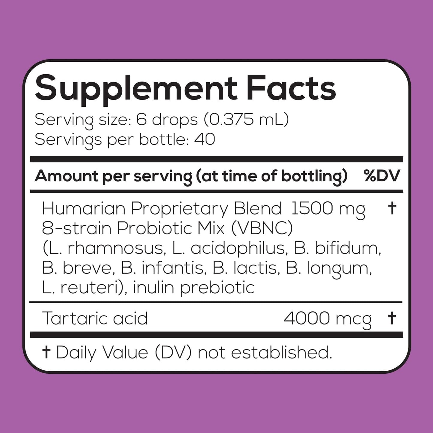 Probonix Humarian Liquid Probiotic for Baby 0-12 Months - 8-Strain Infant Probiotic Drops - 45 Billion CFUs - 40-Day Supply - Tasty Grape Flavor