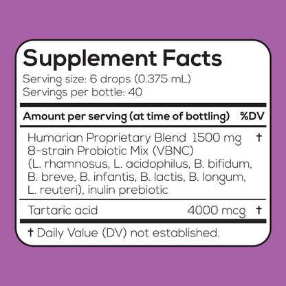 Probonix Humarian Liquid Probiotic for Baby 0-12 Months - 8-Strain Infant Probiotic Drops - 45 Billion CFUs - 40-Day Supply - Tasty Grape Flavor