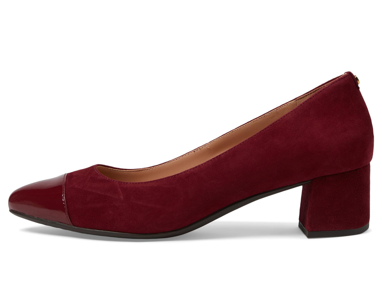 Cole Haan Women's The Go-to Block Heel Pump (45 MM), Black Cherry Suede/Patent Leather, 9