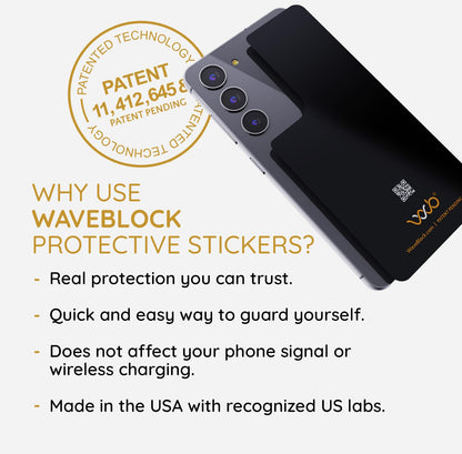 WAVEBLOCK Protection Sticker for Samsung Galaxy S23, Harm Blocker for Smartphone, 5G Shield Reduction, Fits Beneath Case, Tested in FCC Certified Lab