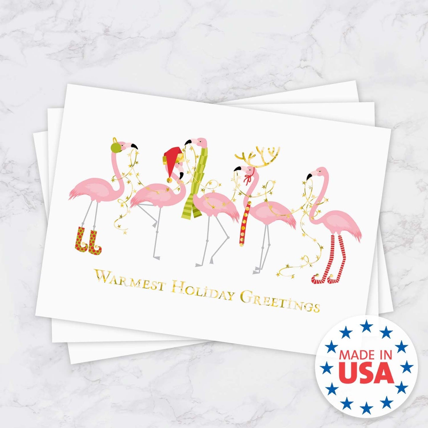 Canopy Street Masterpiece Fashion Flamingos Christmas Cards / 16 Holiday Card Set With Gold Foil And White Envelopes / 5 5/8" x 7 7/8" Winter Greeting Cards With Inside Verse/Made In The USA