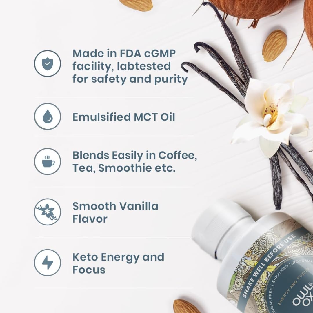 MCT Oil Blend – Vanilla | Keto-Friendly Liquid for Energy & Focus | Dairy-Free, Sugar-Free, Gluten-Free, Vegan | 30 Servings