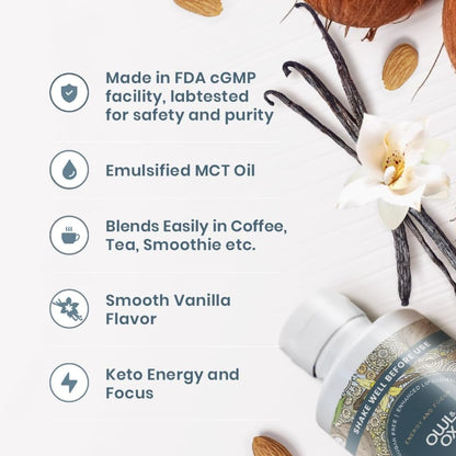 MCT Oil Blend – Vanilla | Keto-Friendly Liquid for Energy & Focus | Dairy-Free, Sugar-Free, Gluten-Free, Vegan | 30 Servings