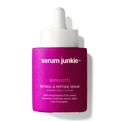 serum junkie SMOOTH Retinol and Peptide Serum with Encapsulated Retinol, Bakuchiol, Matrixyl 3000, Melatonin, Vitamin E, Anti-Aging, Targets Fine Lines, Uneven Texture, Dullness, 1 fl oz