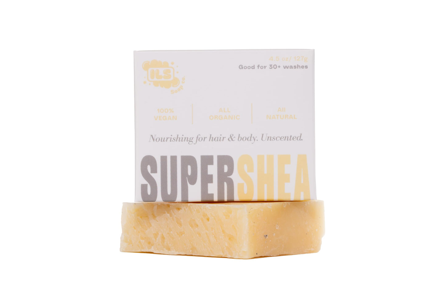 ILS Soap co - Super Shea (Unscented Olive Oil and Shea Butter) All Natural Bar Soap for All Skin Types - Plant Based, Cold Process and Handmade in the USA (single bar)