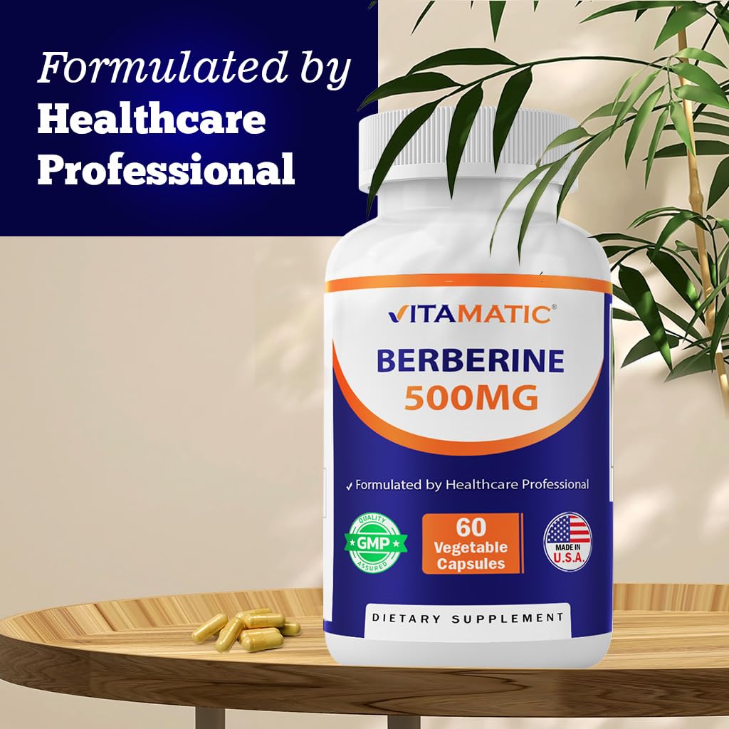Vitamatic Berberine Supplement 500mg - 60 Vegetable Capsules - Made in The USA - Gluten Free - Non-GMO (1 Bottle)