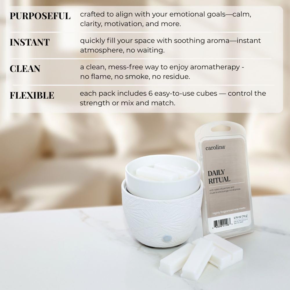 Carolina Daily Ritual Scented Wellness Wax Melts, Wax Melt Warmer Cubes, Long Lasting Scented Wax Warmer Cubes, 4 Pack, 6 Cubes Each - Made in The USA